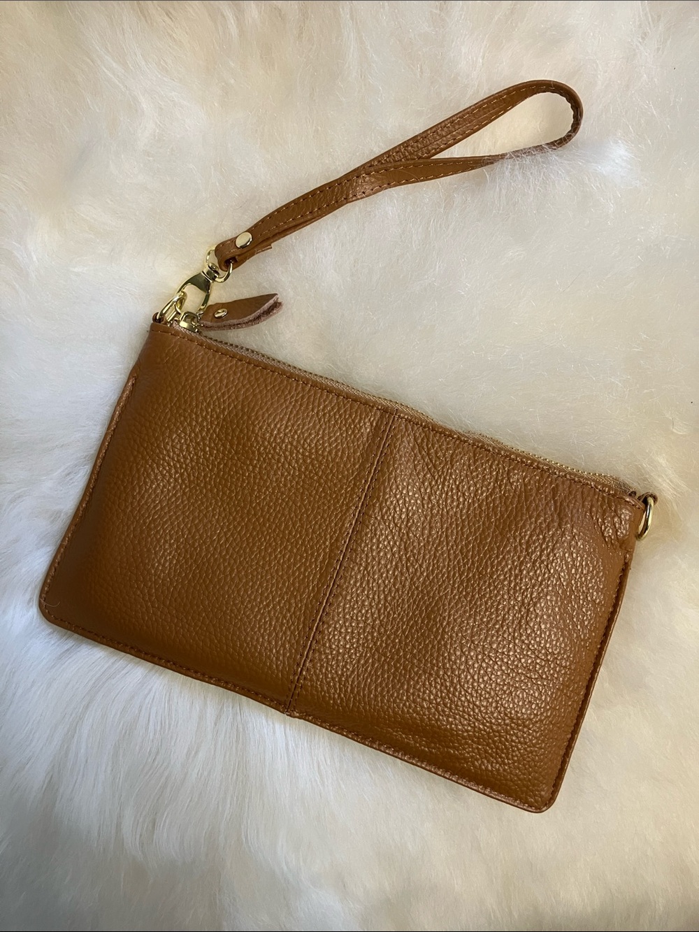 Camel Colour Leather Clutch/ Crossbody